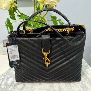 🌿 Rebecca Minkoff Edie Large Top Handle Satchel in Black Leather, NWT 🌿